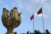 与国旗和金紫荆同框 百名香港青年共祝国庆